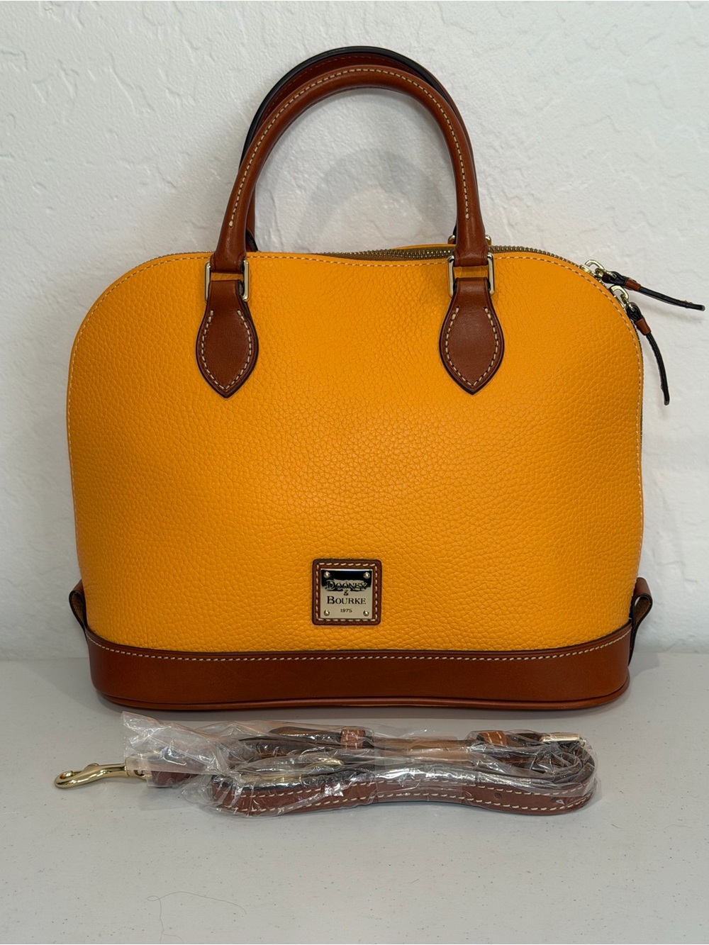 Dooney & Bourke Pebble Grain Zip Zip Satchel in Apricot